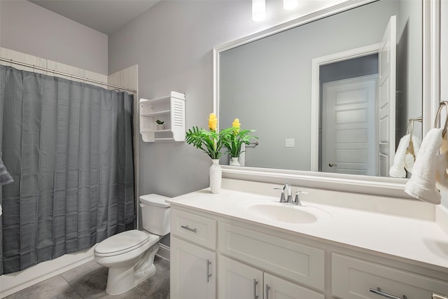 14312 Home Trl, Fort Worth, TX 76262 - bathroom featuring toilet, vanity, tile patterned flooring, and shower / bath combination with curtain