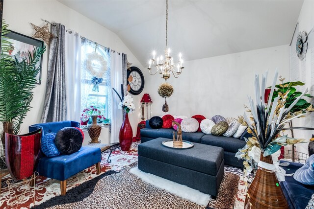 1727 Blacksmith Dr, Dallas, TX 75253 - living room featuring a chandelier and vaulted ceiling