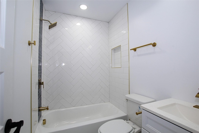 13308 Kempwood Ln, Dallas, TX 75253 - full bath featuring toilet, washtub / shower combination, recessed lighting, and vanity