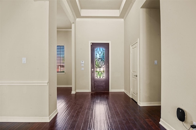 17 Wimbledon Ct, Heath, TX 75032 - entrance foyer featuring hardwood / wood-style floors, baseboards, a tray ceiling, and crown molding