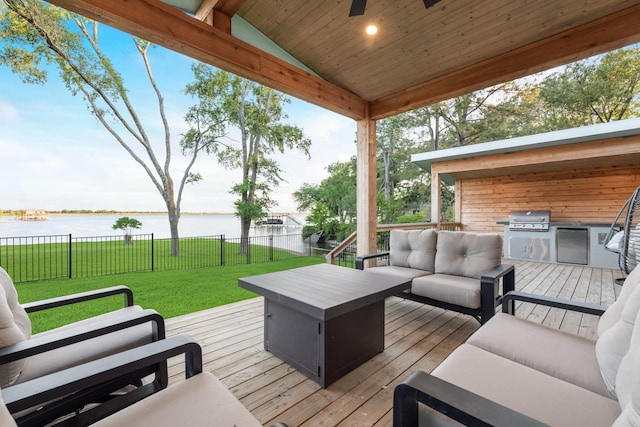 9 Southshore Cir, Star Harbor, TX 75148 - deck featuring a water view, an outdoor hangout area, and a ceiling fan