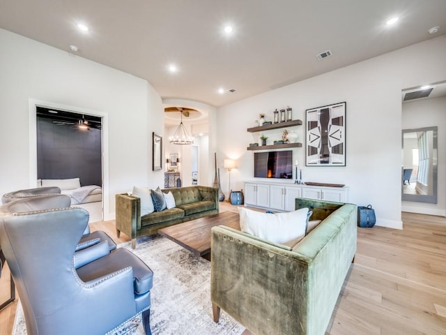 4208 Sunrise Ln, Celina, TX 75078 - living room featuring light wood finished floors, baseboards, recessed lighting, and a chandelier