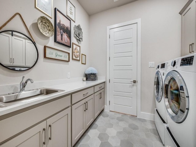 4208 Sunrise Ln, Celina, TX 75078 - laundry room with washer and dryer, cabinet space, and baseboards