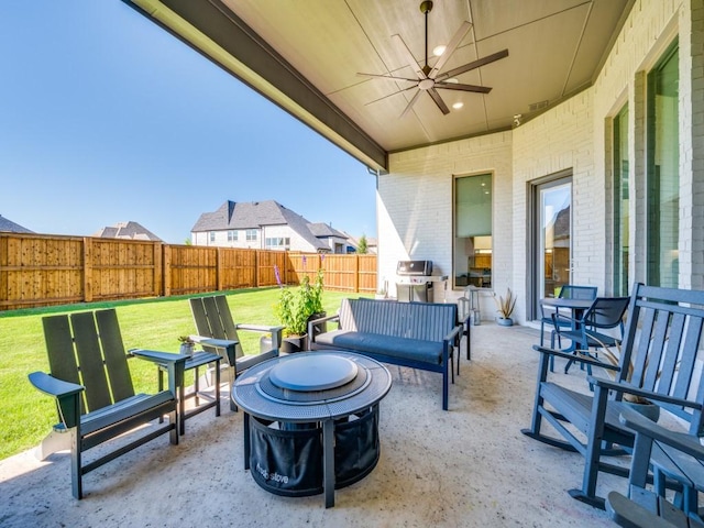 4208 Sunrise Ln, Celina, TX 75078 - view of patio / terrace featuring a fire pit and ceiling fan