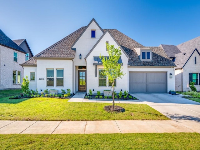 4208 Sunrise Ln, Celina, TX 75078 - french country home with a garage, brick siding, driveway, and a front yard