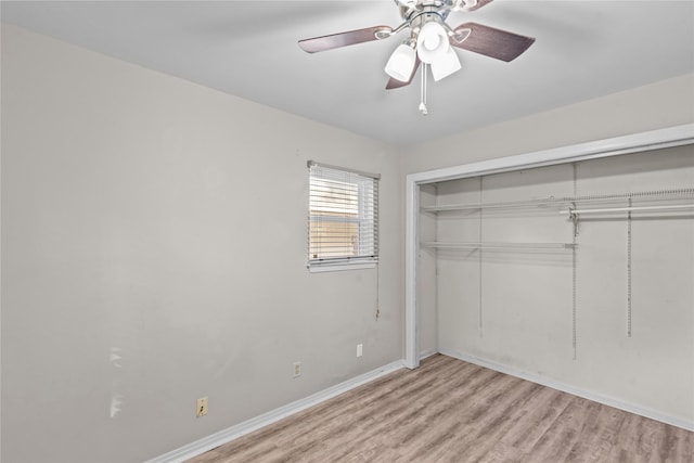 252 Brenda Dr, Shreveport, LA 71115 - unfurnished bedroom featuring light wood-type flooring, a closet, baseboards, and ceiling fan