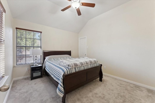 2652 Waterway Dr, Grand Prairie, TX 75054 - bedroom featuring light carpet, vaulted ceiling, baseboards, and a ceiling fan