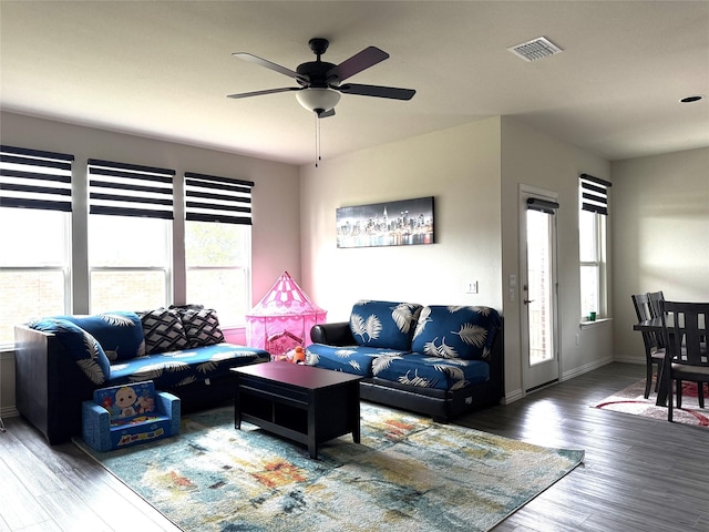 3340 Sorghum Way, Mckinney, TX 75071 - living area with wood finished floors, ceiling fan, and baseboards