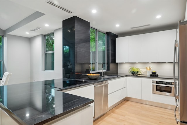 957 Easton Pl, Dallas, TX 75218 - kitchen featuring stainless steel appliances, modern cabinets, white cabinetry, a sink, and recessed lighting