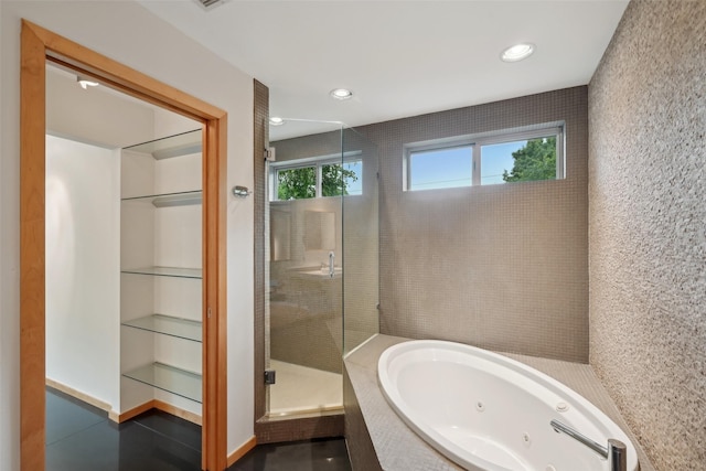 957 Easton Pl, Dallas, TX 75218 - full bathroom with a stall shower, a whirlpool tub, and recessed lighting