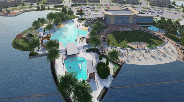 aerial view of a pool