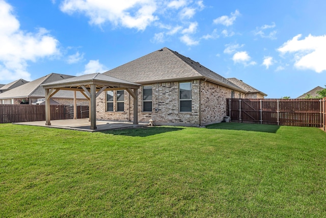 516 Smart Strike Trl, Granbury, TX 76049 - back of property featuring a gazebo, a patio, brick siding, and a shingled roof