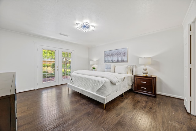 7609 Spring Valley Rd, Dallas, TX 75254 - bedroom featuring access to outside, crown molding, dark wood-style floors, and baseboards