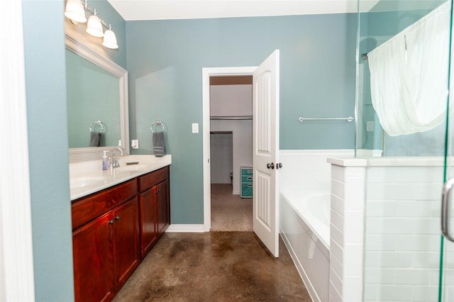 517 N 2nd St, Midlothian, TX 76065 - full bath with concrete floors, a bath, double vanity, and a shower with door
