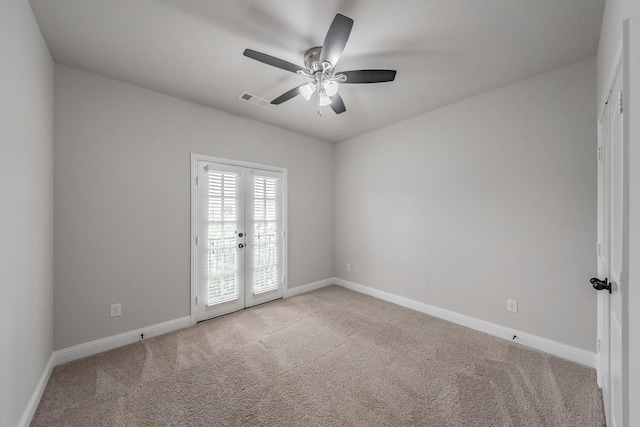 670 Bridge St, Coppell, TX 75019 - empty room featuring light colored carpet, ceiling fan, french doors, and baseboards