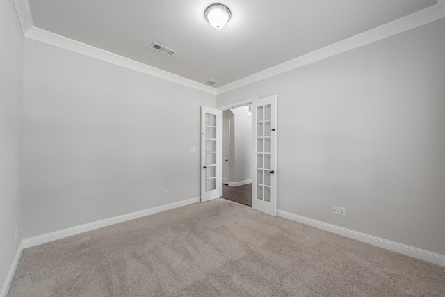 670 Bridge St, Coppell, TX 75019 - carpeted spare room featuring french doors, ornamental molding, and baseboards
