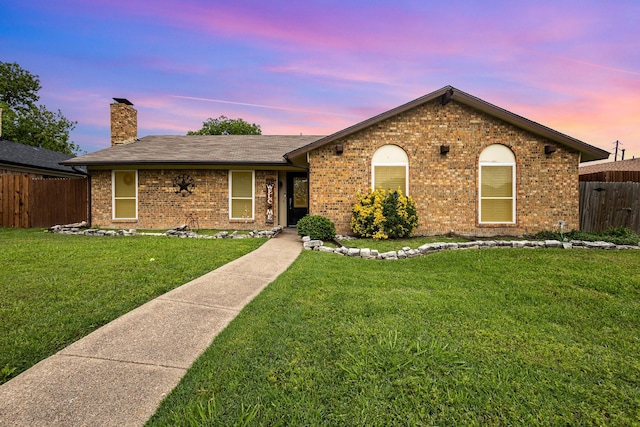 3105 Kensington Dr, Mesquite, TX 75150 - ranch-style home with brick siding, a chimney, and roof with shingles