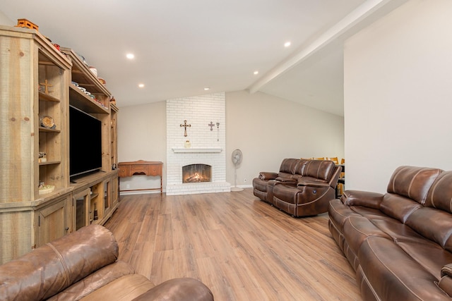 3105 Kensington Dr, Mesquite, TX 75150 - living area featuring light wood-style floors, a brick fireplace, baseboards, and recessed lighting