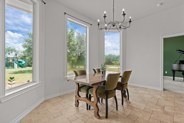 240 Stone Mountain Rd, Cresson, TX 76035 - dining area with a chandelier, healthy amount of natural light, and baseboards