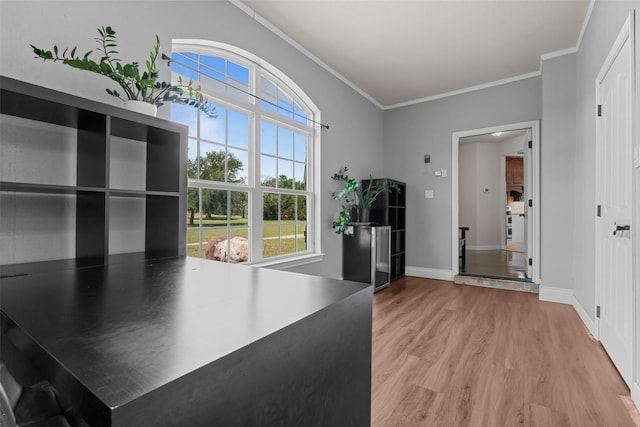 240 Stone Mountain Rd, Cresson, TX 76035 - kitchen with ornamental molding, wood finished floors, healthy amount of natural light, and baseboards