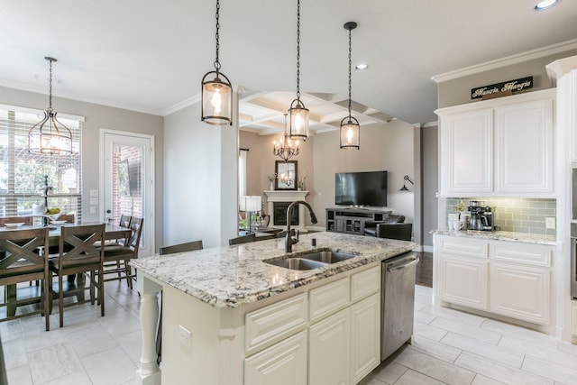 1061 Circle J Trl, Prosper, TX 75078 - kitchen with a sink, stainless steel appliances, ornamental molding, backsplash, and recessed lighting