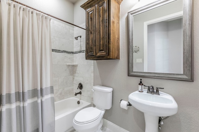 1061 Circle J Trl, Prosper, TX 75078 - full bathroom with toilet, shower / bathtub combination with curtain, baseboards, and a textured wall