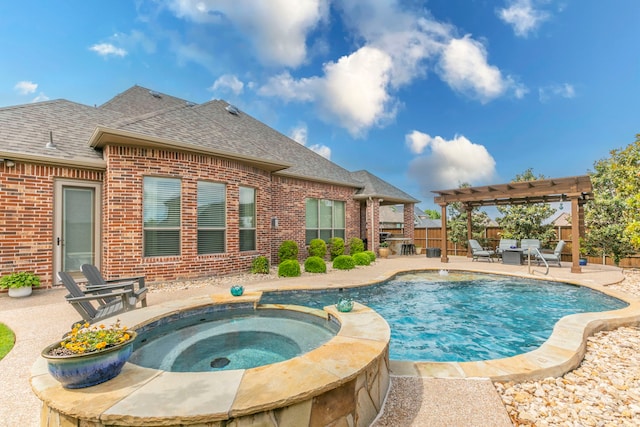 1061 Circle J Trl, Prosper, TX 75078 - view of pool with a patio area, a pergola, a fenced backyard, and a pool with connected hot tub