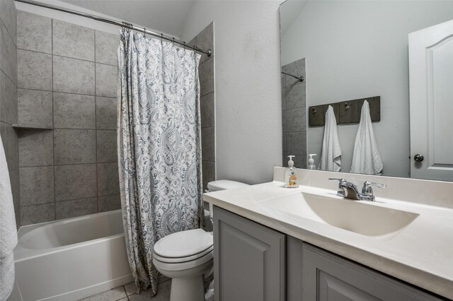 5712 Demi Sec Dr, Mckinney, TX 75070 - full bathroom with toilet, shower / bath combo, tile patterned flooring, and vanity