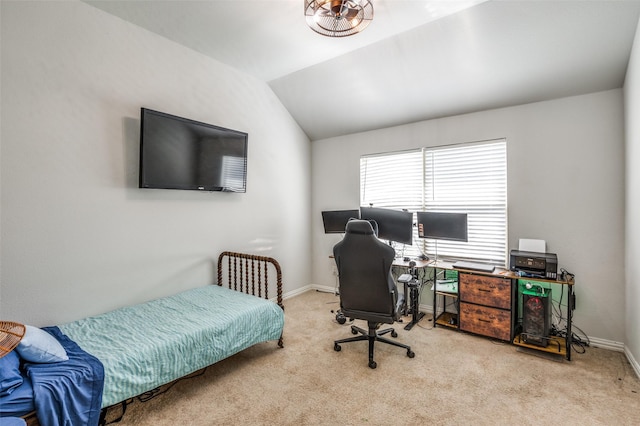 5712 Demi Sec Dr, Mckinney, TX 75070 - carpeted bedroom with vaulted ceiling, baseboards, and an office area