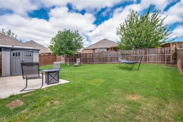 5712 Demi Sec Dr, Mckinney, TX 75070 - view of yard with a patio area, an outdoor structure, and a shed