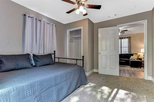 401 W Acheson St, Denison, TX 75020 - bedroom featuring baseboards, carpet, a ceiling fan, and a closet