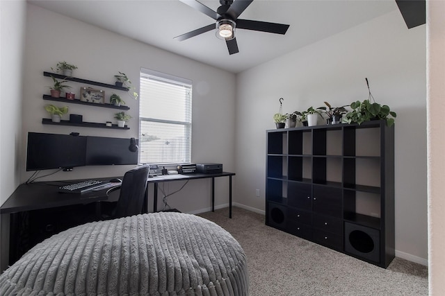 816 Killam Dr, Temple, TX 76502 - bedroom with carpet flooring, baseboards, a desk, and a ceiling fan