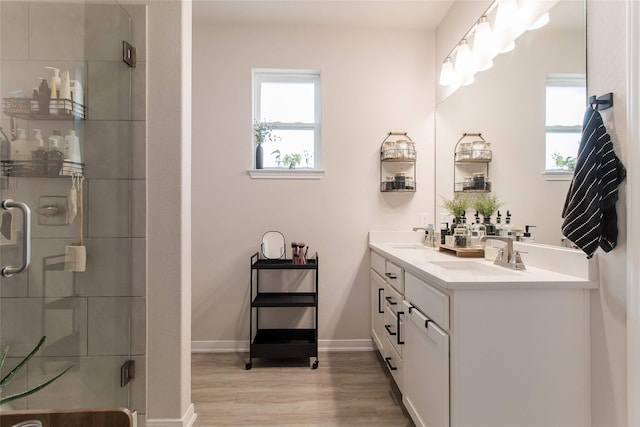 816 Killam Dr, Temple, TX 76502 - full bathroom featuring a shower stall, healthy amount of natural light, wood finished floors, and double vanity