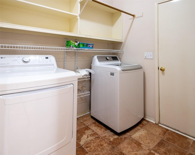 3104 Ridge Hollow Dr, Plano, TX 75023 - laundry area featuring washing machine and dryer and light stone finish flooring