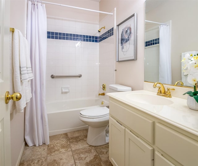 3104 Ridge Hollow Dr, Plano, TX 75023 - bathroom featuring vanity, shower / bathtub combination with curtain, and toilet