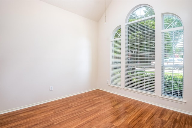 3104 Ridge Hollow Dr, Plano, TX 75023 - spare room featuring wood finished floors, baseboards, and lofted ceiling