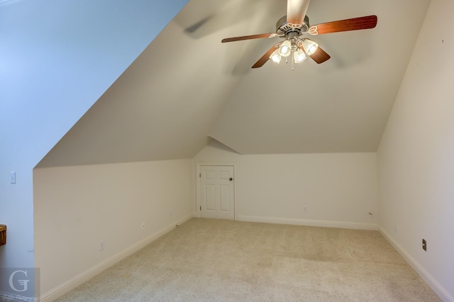 2116 Landau Ln, Bossier City, LA 71111 - additional living space featuring light colored carpet, ceiling fan, lofted ceiling, and baseboards