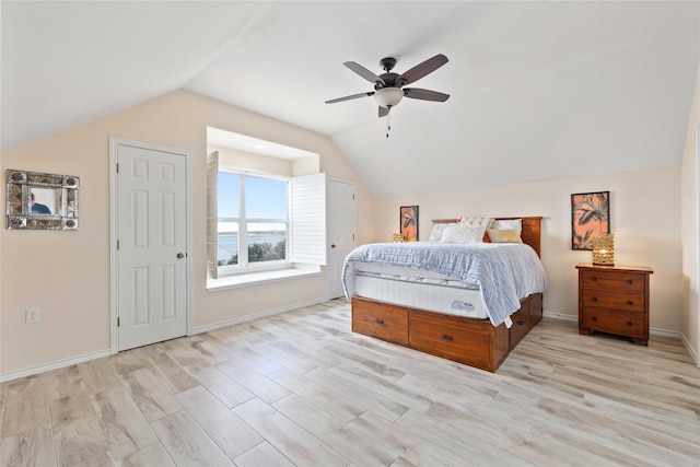 270 Hawk Ln, Brownwood, TX 76801 - bedroom featuring lofted ceiling, wood finished floors, baseboards, and a ceiling fan
