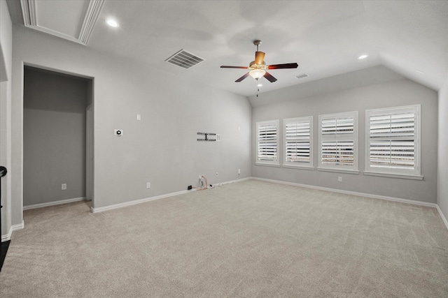 403 Conifer Ln, Allen, TX 75013 - unfurnished bedroom with carpet floors, recessed lighting, baseboards, attic access, and ceiling fan