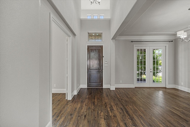 403 Conifer Ln, Allen, TX 75013 - entryway featuring a chandelier, dark wood-type flooring, french doors, and baseboards