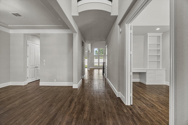 403 Conifer Ln, Allen, TX 75013 - entryway featuring dark wood finished floors, ornamental molding, and baseboards