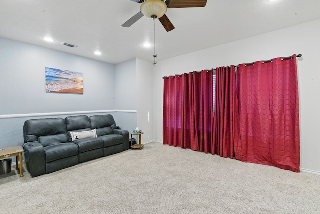 1142 Story Book Ln, Weatherford, TX 76086 - living area featuring carpet, ceiling fan, recessed lighting, and baseboards