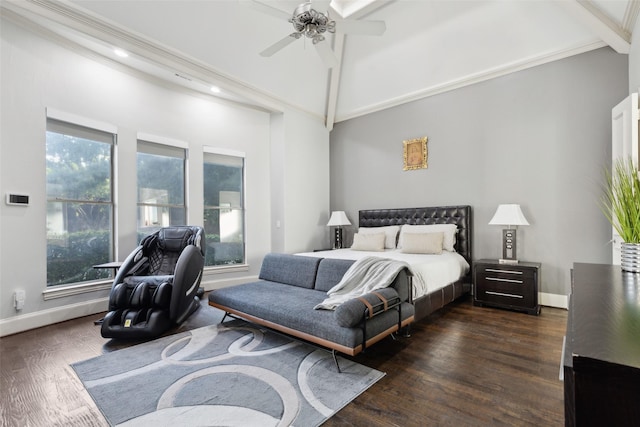 1104 Windsor Dr, Mckinney, TX 75072 - bedroom with dark wood-style floors, baseboards, recessed lighting, ceiling fan, and ornamental molding