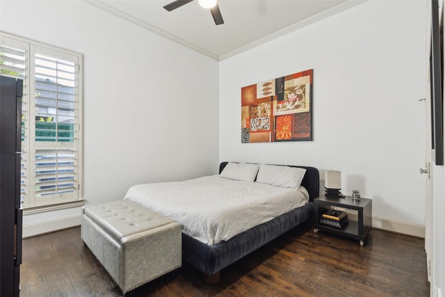 1104 Windsor Dr, Mckinney, TX 75072 - bedroom with ornamental molding, wood finished floors, baseboards, and a ceiling fan