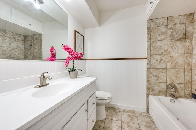 2810 Sunny Hill Ln, Farmers Branch, TX 75234 - bathroom featuring vanity, wainscoting, and shower / bath combination