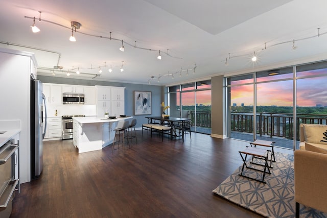 6211 W NW Unit 701, Dallas, TX 75225 - living area featuring dark wood-style floors and a wall of windows
