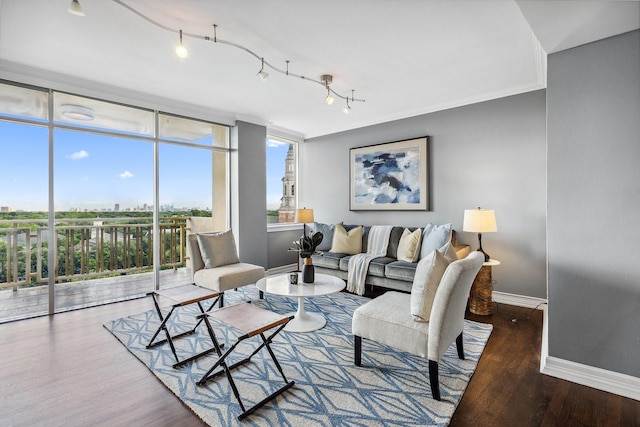 6211 W NW Unit 701, Dallas, TX 75225 - living room featuring baseboards, plenty of natural light, and wood finished floors