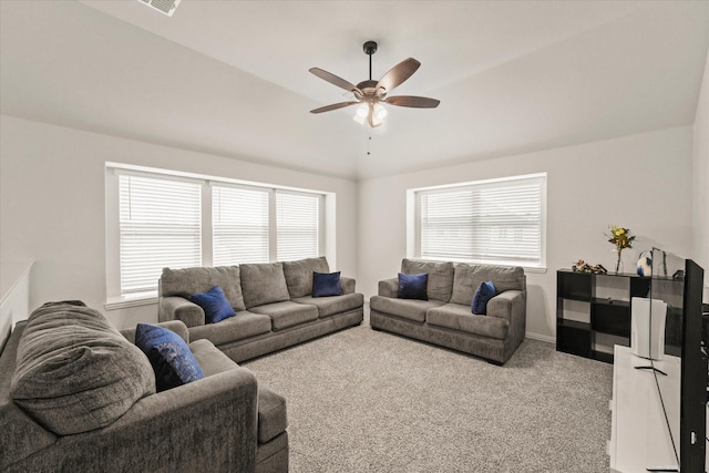 512 Navo Rd, Little Elm, TX 75068 - carpeted living room with a ceiling fan, healthy amount of natural light, vaulted ceiling, and baseboards