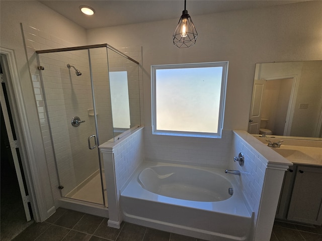 1710 Citrus Dr, Sherman, TX 75092 - full bath with tile patterned flooring, a stall shower, a bath, vanity, and toilet