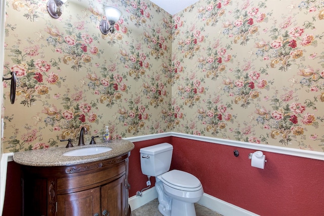 711 Pearl Cv, Oak Point, TX 75068 - half bath with toilet, vanity, baseboards, and tile patterned floors
